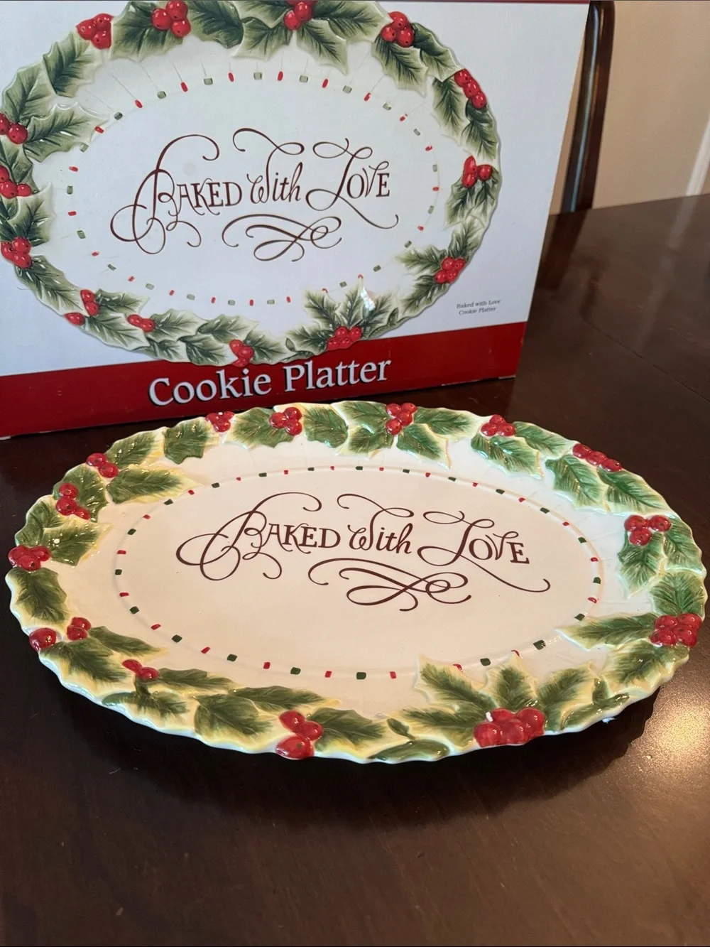 Fitz and Floyd Holiday Cookie Platter in Red, Ivory and Green